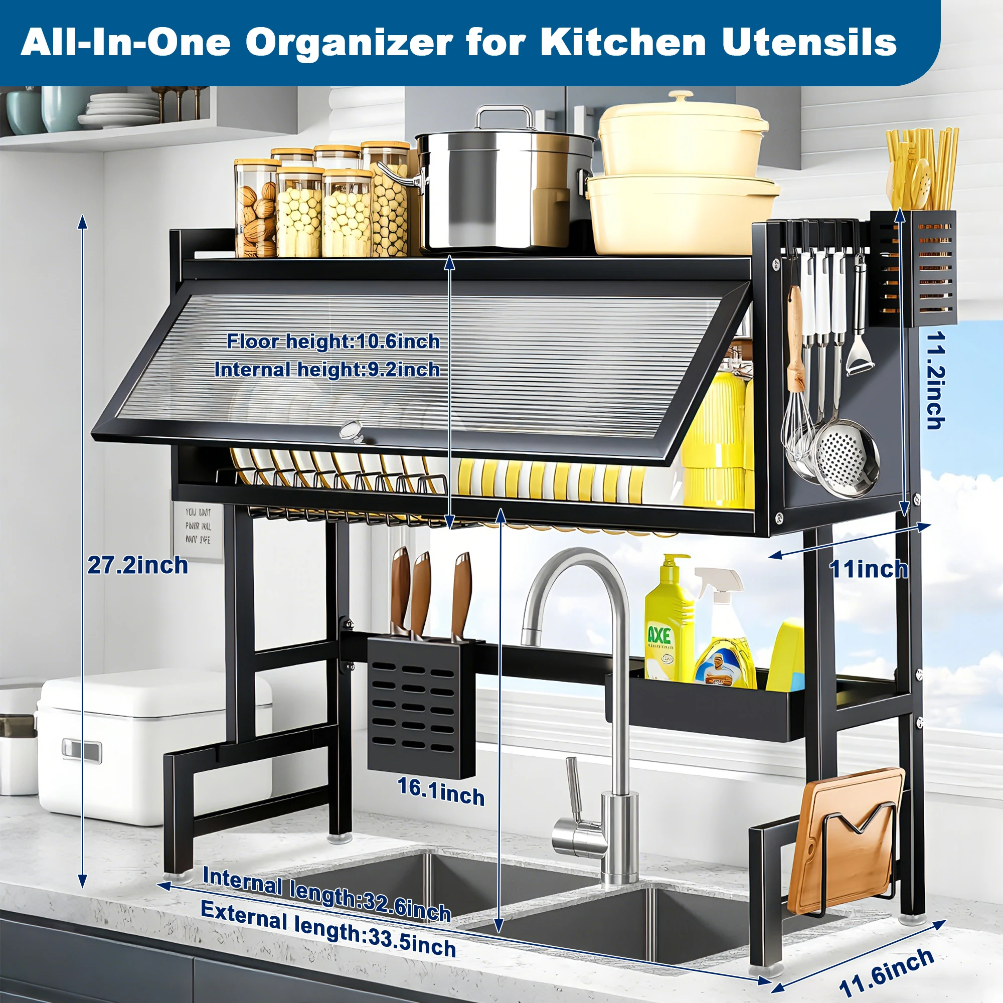 Extra long Drying Rack for Kitchen Sink, Space Saving Dish Rack - Image 1