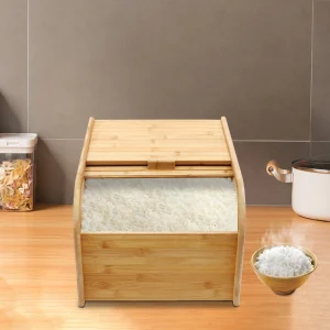 15kg Bamboo Rice Container Large Capacity Grain Storage Box Airtight Dry Food Bin - Thumbnail Image 5