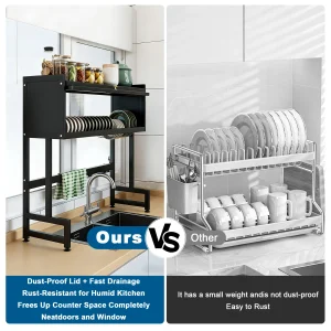 Extra long Drying Rack for Kitchen Sink, Space Saving Dish Rack - Thumbnail Image 4