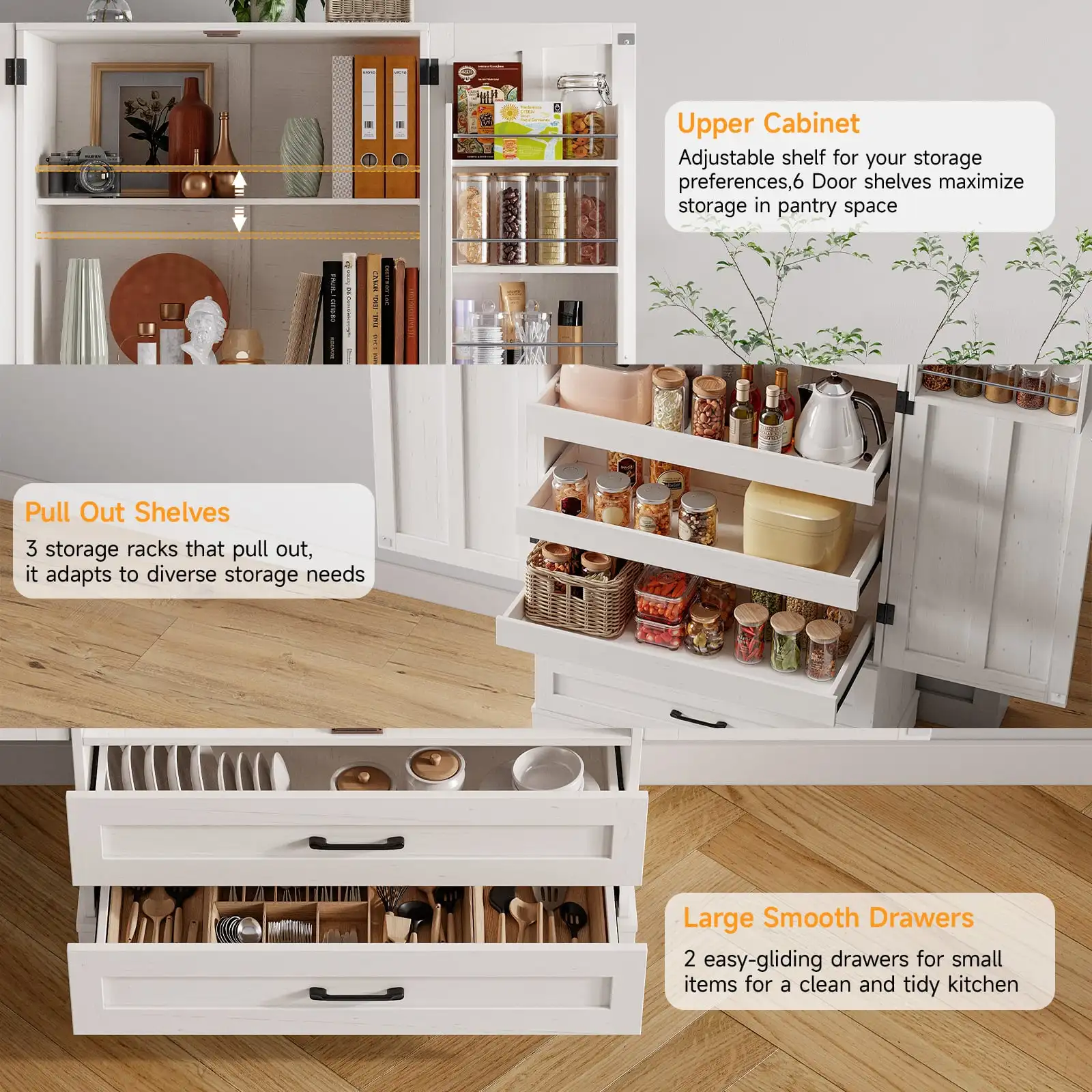 6 Door Kitchen Pantry Cabinet Pantry Storage Cabinet with Shelves, 71" Tall - Image 4