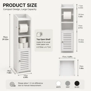 Slim Bathroom Storage Cabinet with Toilet Paper Holder - Thumbnail Image 2
