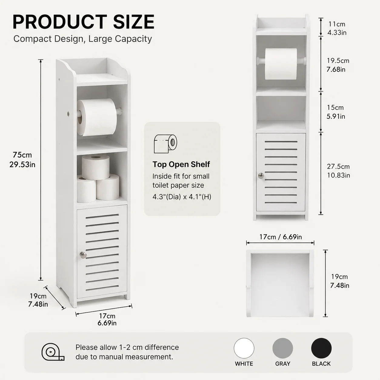 Slim Bathroom Storage Cabinet with Toilet Paper Holder - Image 2