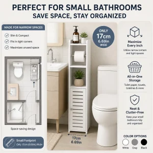 Slim Bathroom Storage Cabinet with Toilet Paper Holder - Thumbnail Image 7