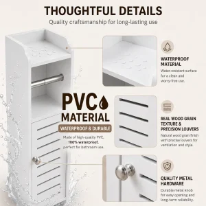 Slim Bathroom Storage Cabinet with Toilet Paper Holder - Thumbnail Image 3