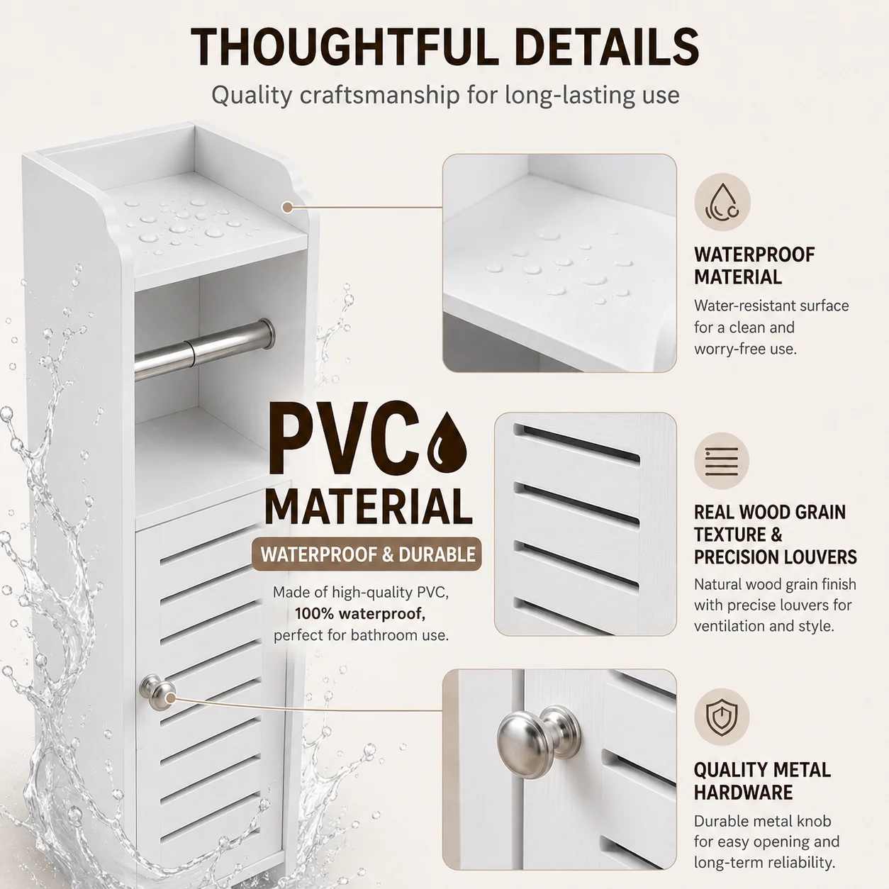 Slim Bathroom Storage Cabinet with Toilet Paper Holder - Image 3