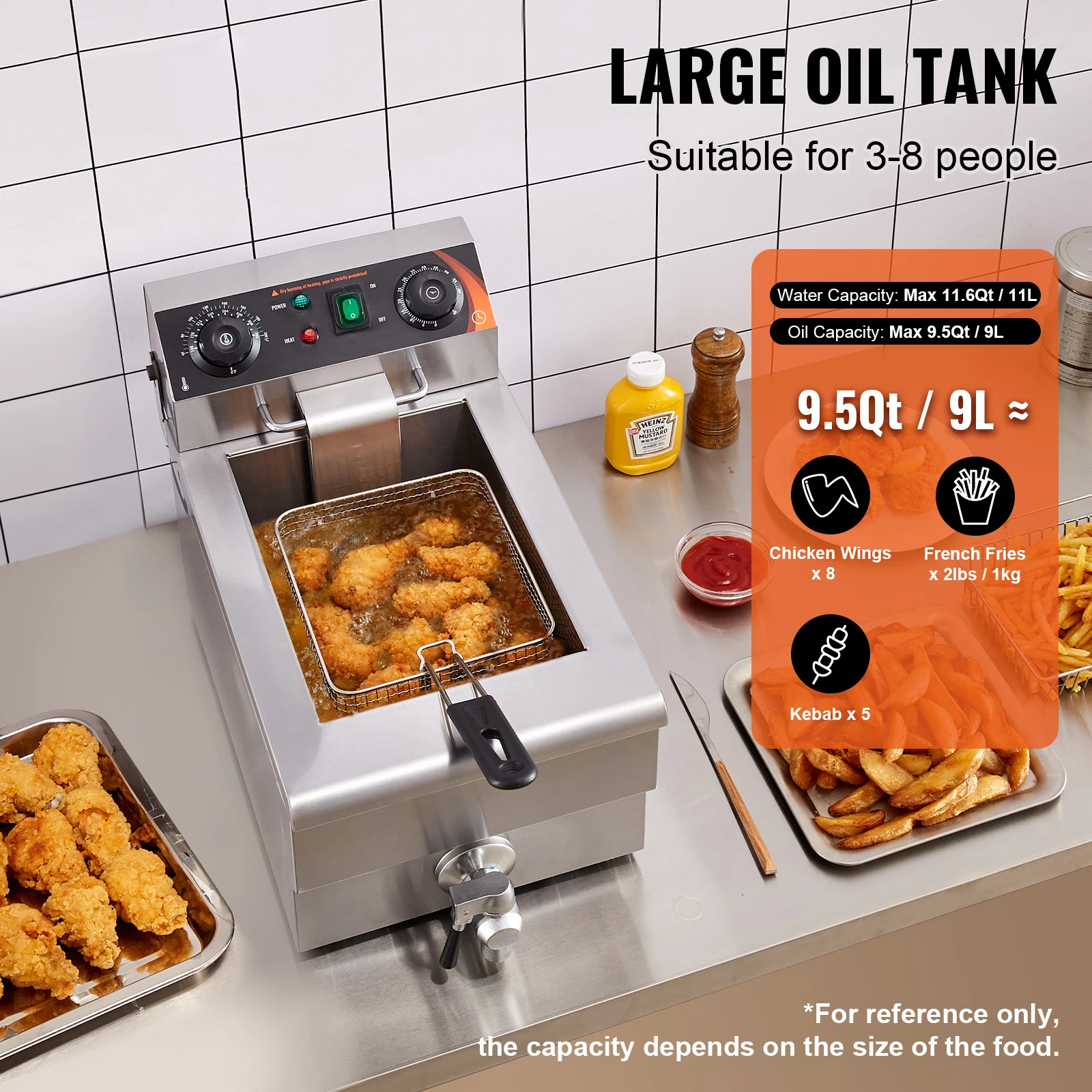SucceBuy Commercial Deep Fryer Electric Countertop Fryer with Basket Stainless Steel Single Oil Fryer - Image 3