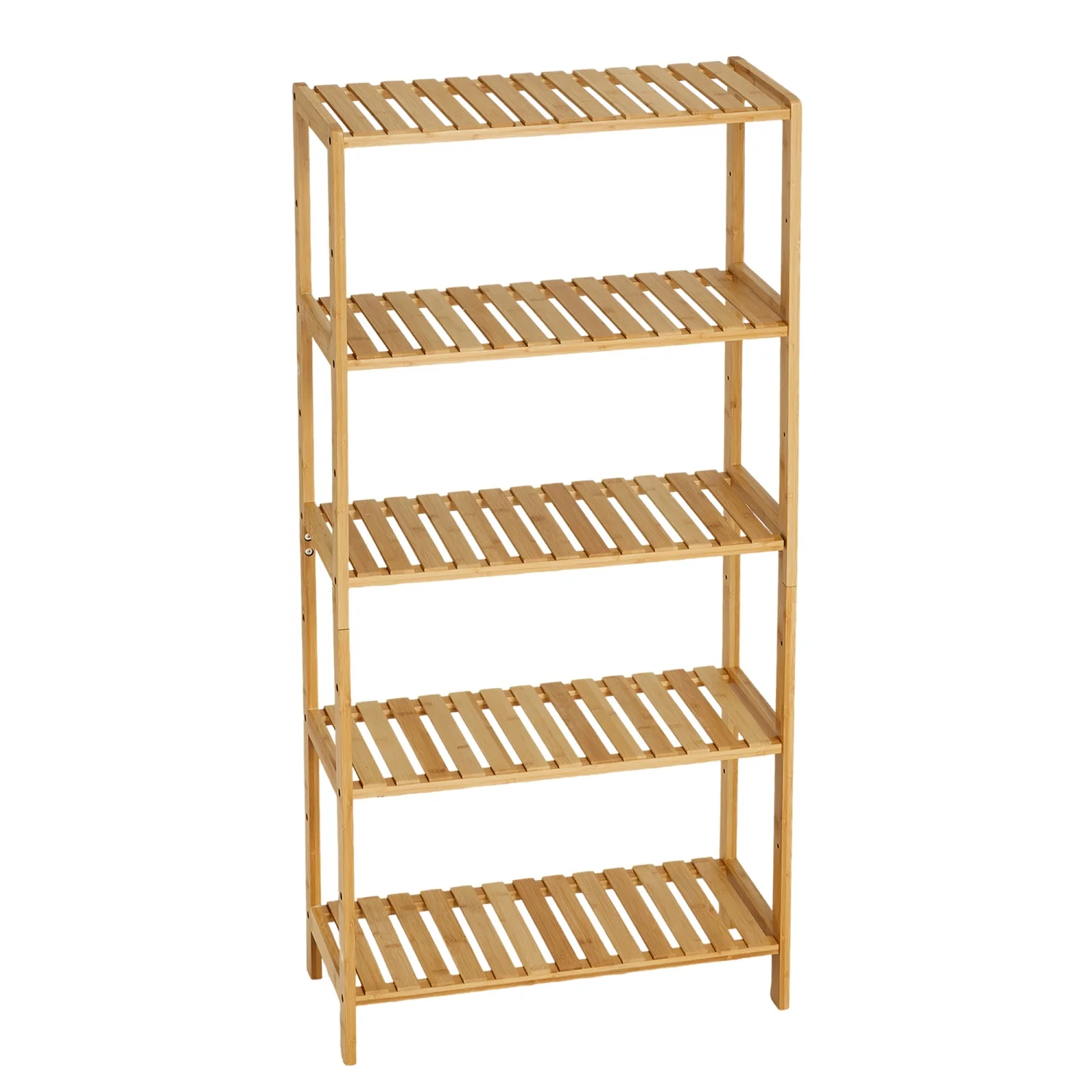 5-Tier Wide Bamboo Shelf Narrow Bathroom Shelf with Slatted Shelves Natural Wood - Image 8