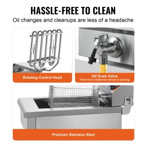 SucceBuy Commercial Deep Fryer Electric Countertop Fryer with Basket Stainless Steel Single Oil Fryer - Thumbnail Image 5