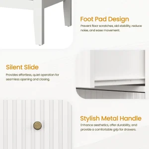 Fluted Nightstand Set of 2 with Charging Station, White End Table - Thumbnail Image 5