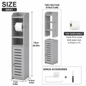 Slim Bathroom Storage Cabinet with Toilet Paper Holder - Thumbnail Image 9
