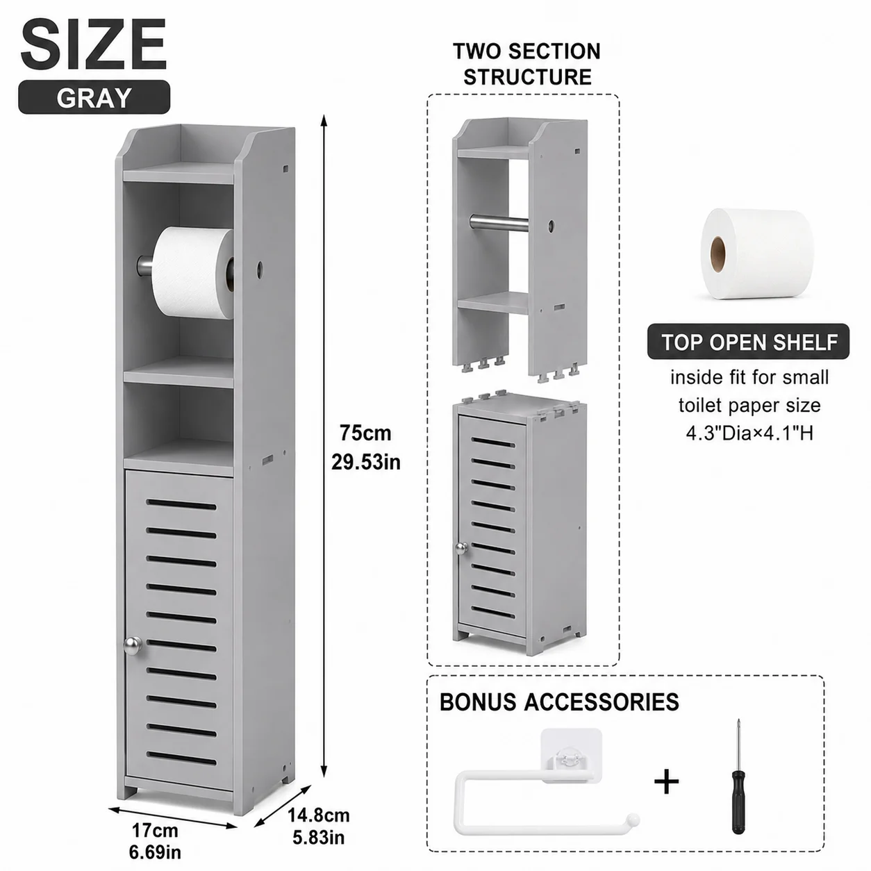Slim Bathroom Storage Cabinet with Toilet Paper Holder - Image 9