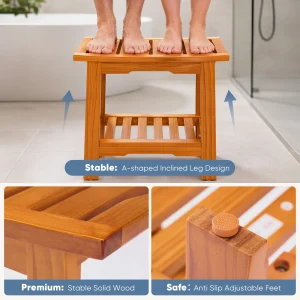 JHK 18IN/14IN Wooden Bathroom Shower Stool Waterproof Shower Bench - Thumbnail Image 4